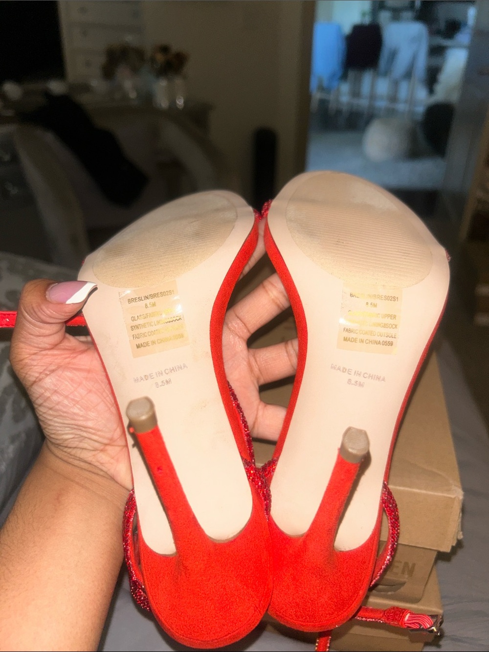Steve Madden Red Glitter Suede Breslin Stiletto Sandals - Picture 5 of 7